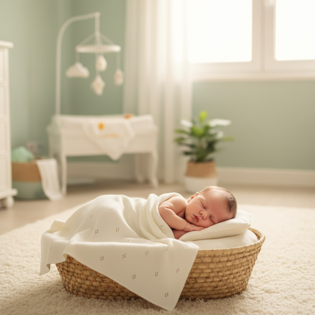 Copertina Traforata Rombi Avorio lifestyle neonato