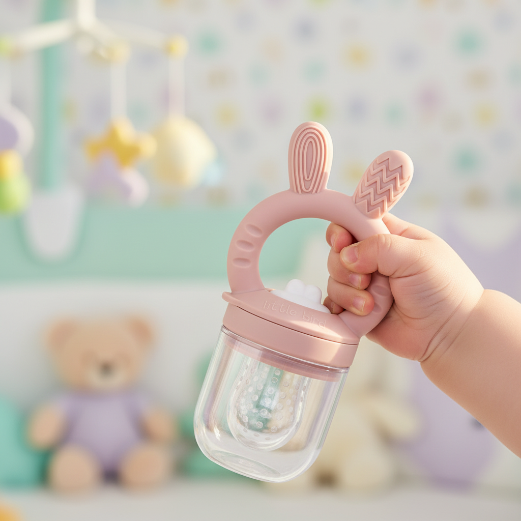 Ciuccio Frutta Coniglietto Rosa lifestyle mano bambino