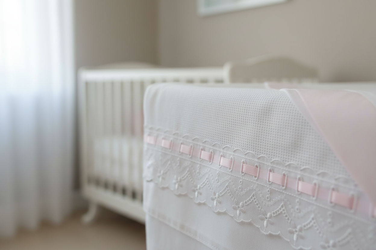 Lenzuolino Culla Rosa Pizzo - lifestyle dettaglio pizzo