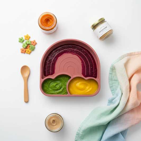 Piatto Arcobaleno flat lay con cibo