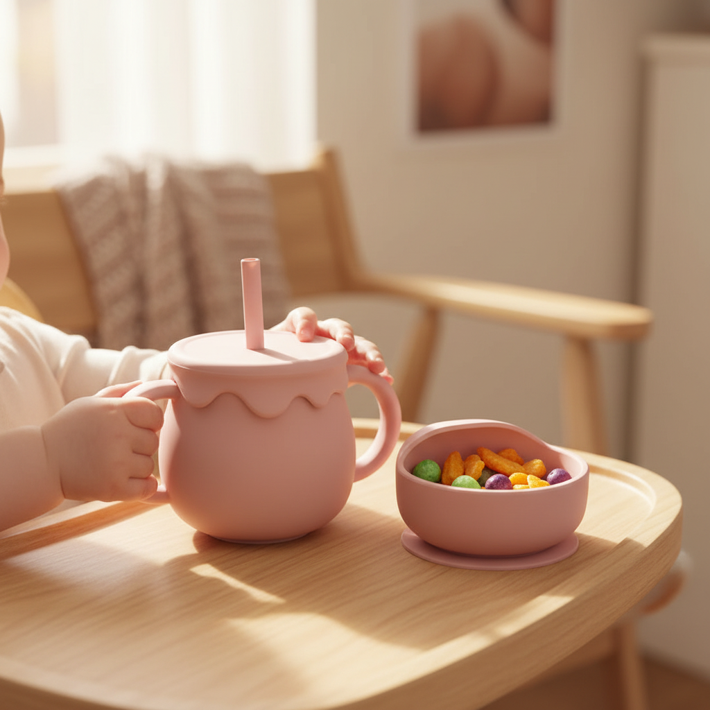 Dettaglio mani con bicchiere sippy