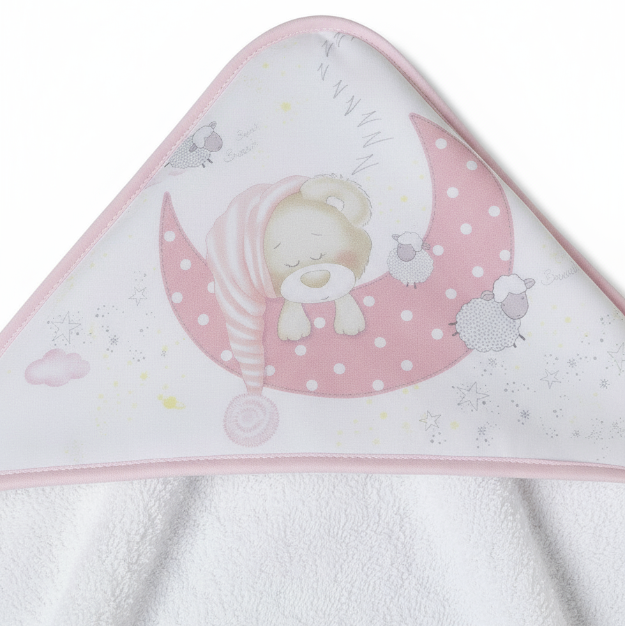 Mantellina da Bagno Bear Sleeping con Cappuccio - Rosa