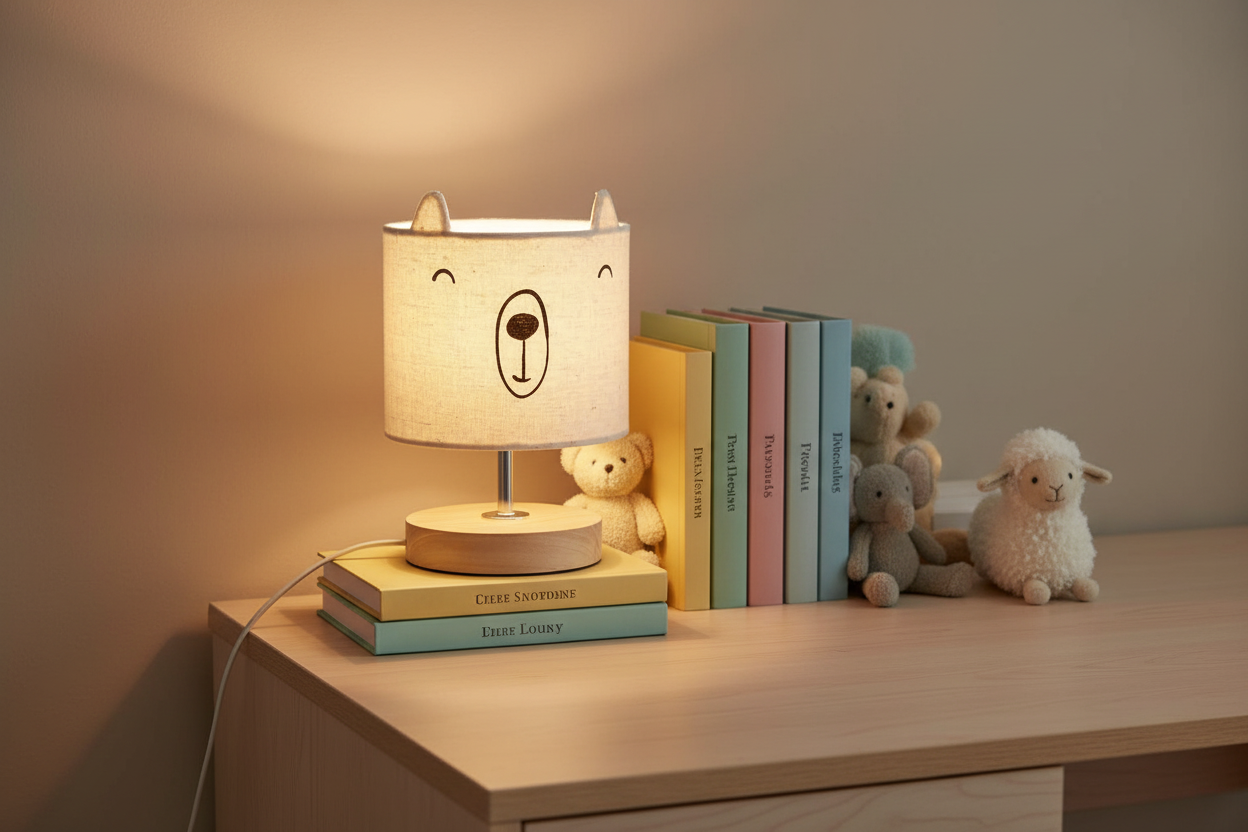 Lampada Faccia Orso su scrivania cameretta minimal
