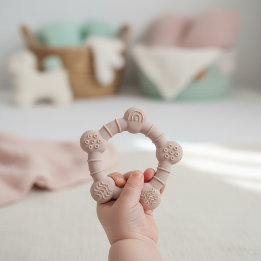 Lifestyle bambino con massaggiagengive anello beige