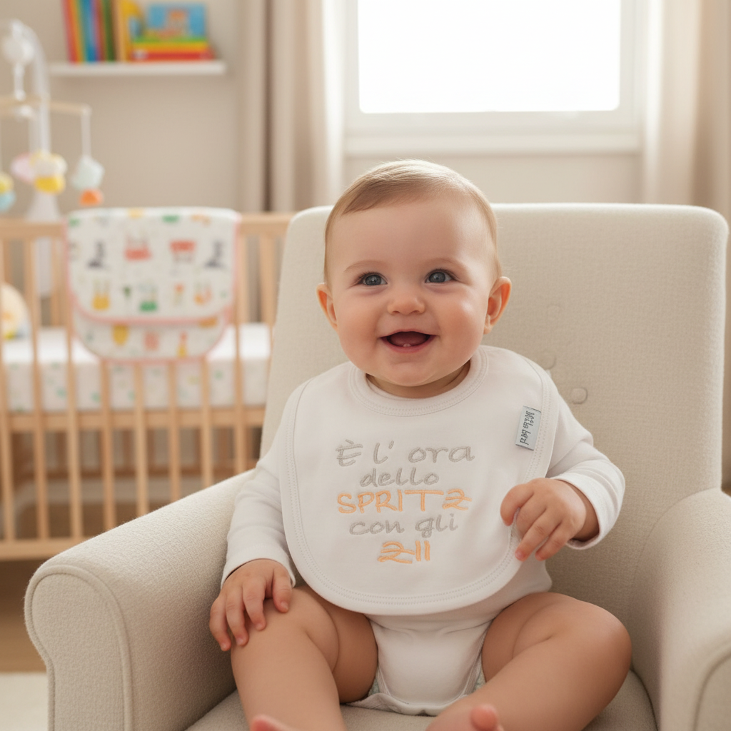 Bambino che indossa la bavetta Spritz con gli Zii