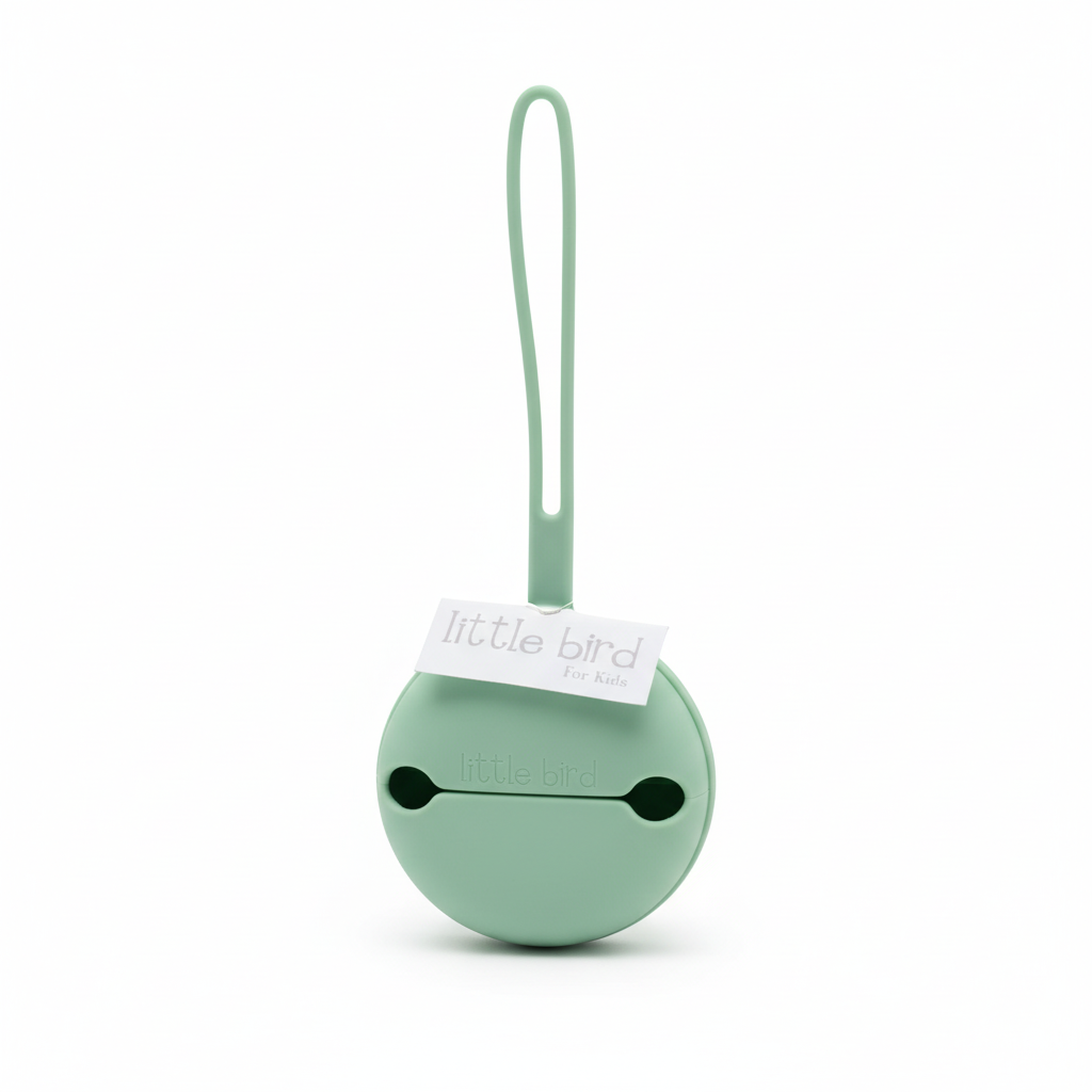 Portaciuccio in silicone verde menta su sfondo bianco