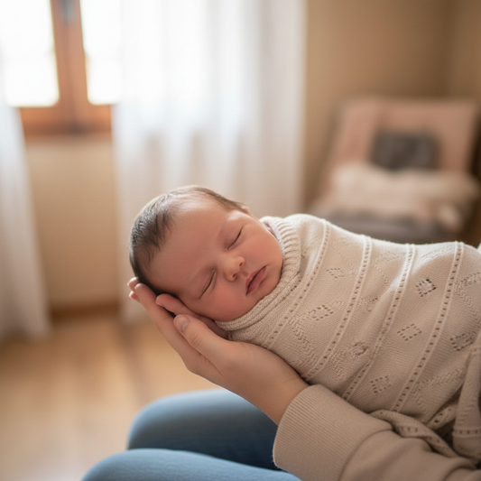 Neonato avvolto nella copertina triangoli traforati beige - Little Bird