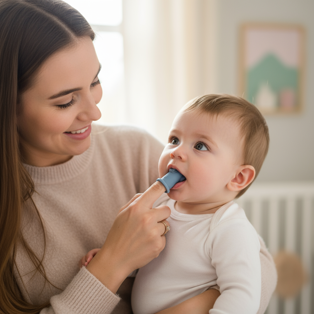 Spazzolino da Dito per Neonati in Silicone Dusty Blue - Morbido e Sicuro BPA Free