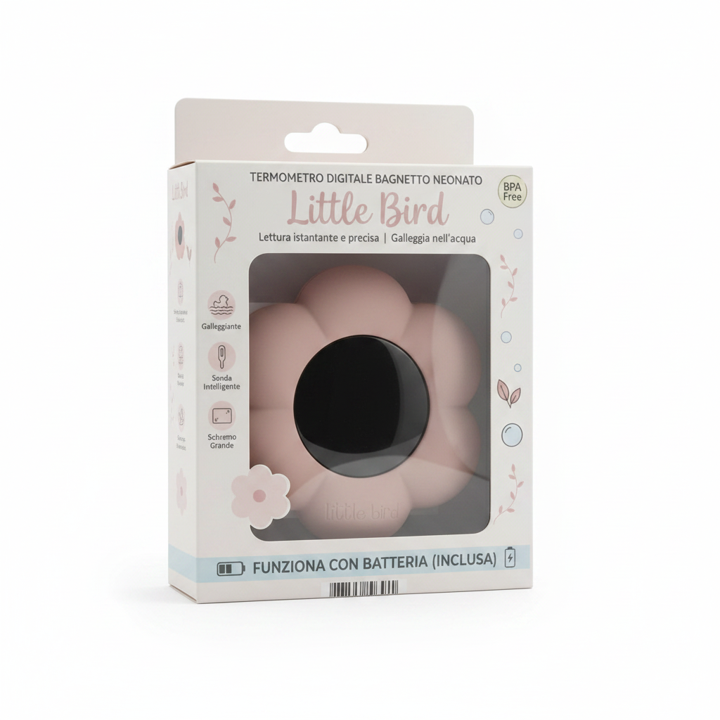 Termometro digitale da bagnetto fiore rosa antico Little Bird - con packaging