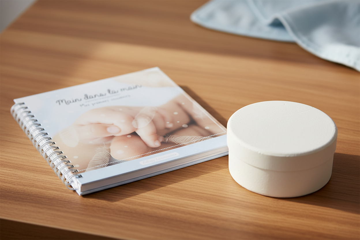 Set Album Foto + Cofanetto Gesso Celeste - lifestyle su legno