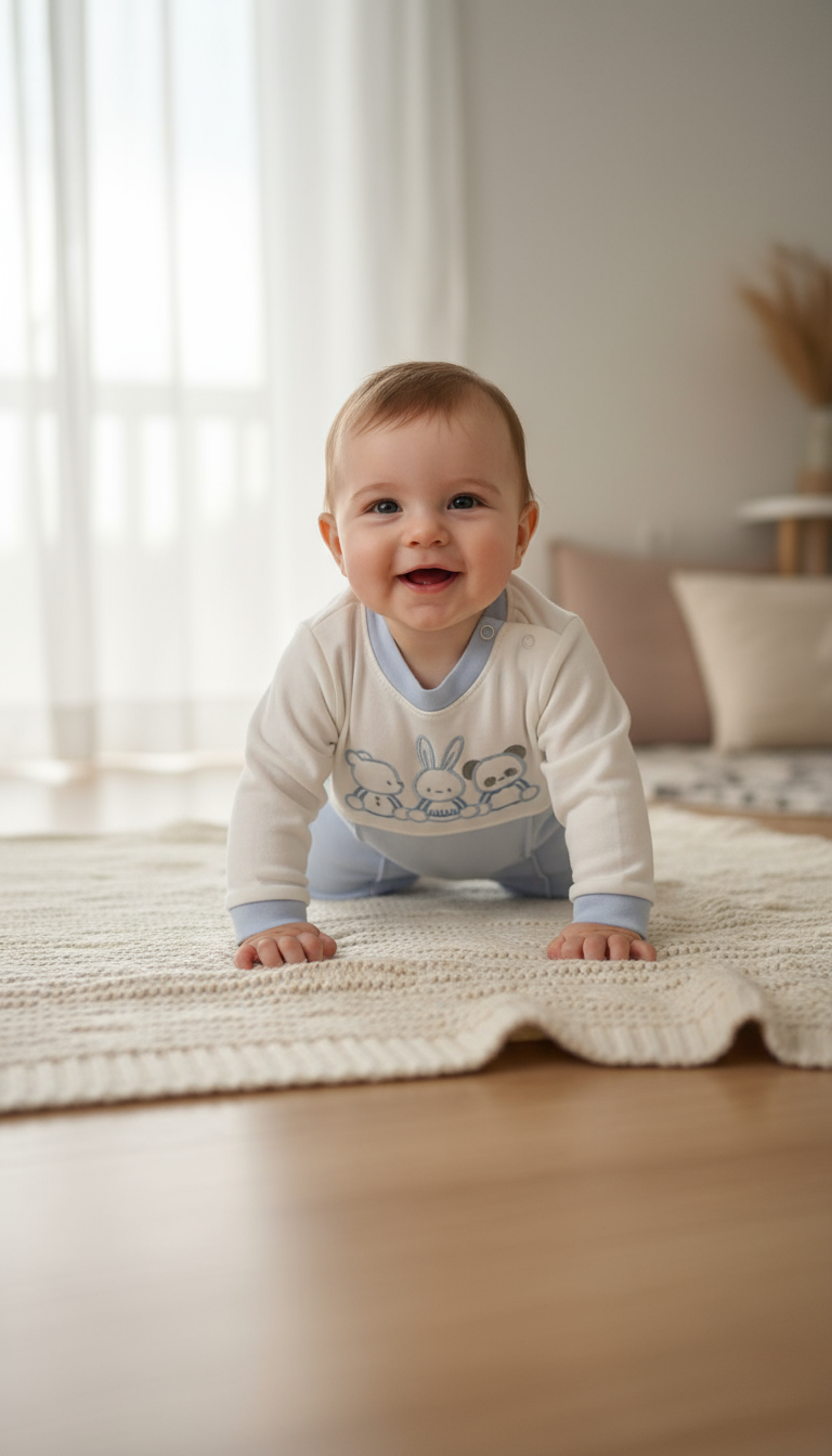 Tutina Neonato con Piedini Azzurra - Orsetto Coniglietto e Panda - Cappellino