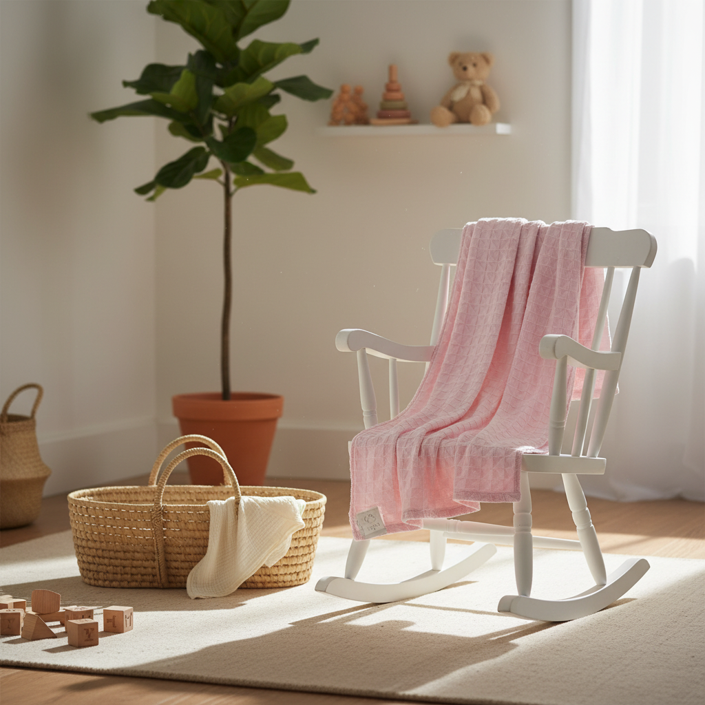 Copertina quadretti rosa sulla sedia a dondolo - Little Bird