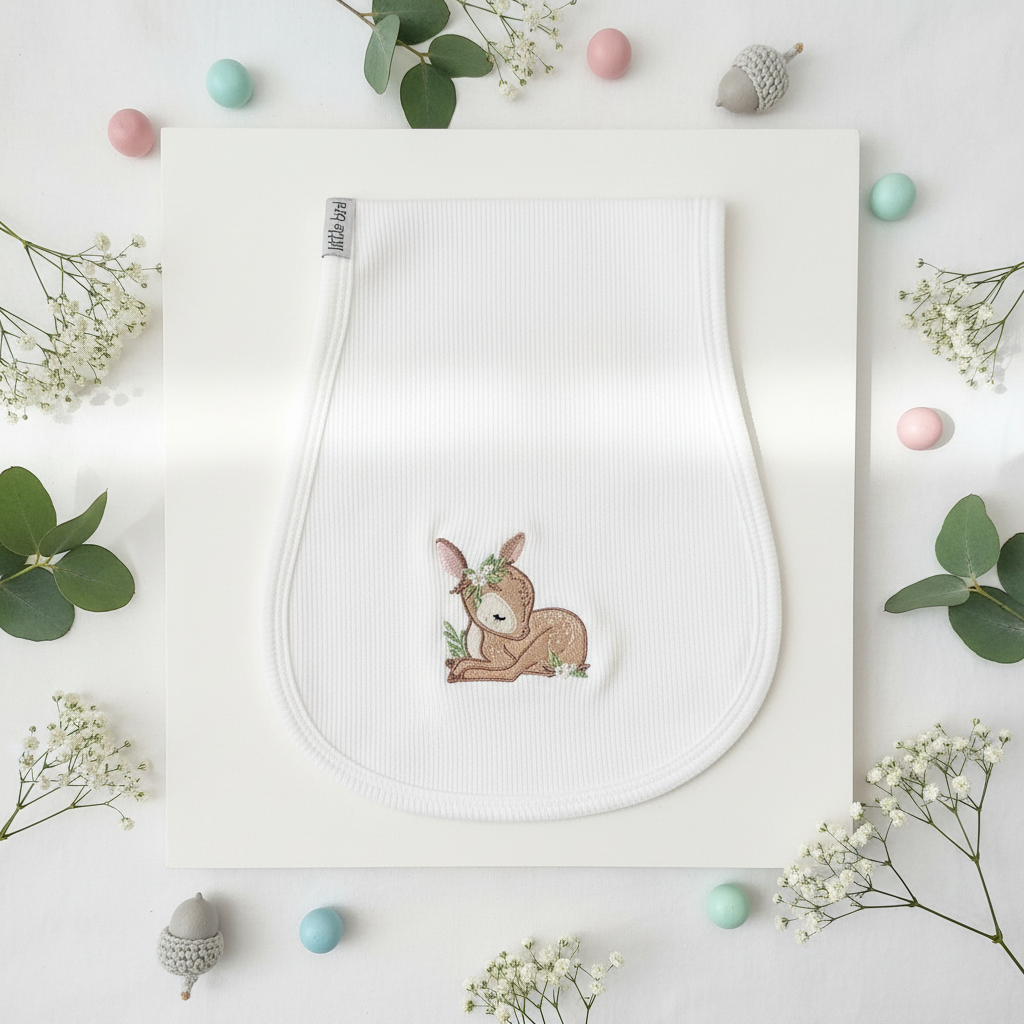 Telospalla bianco con ricamo Bambi flat lay