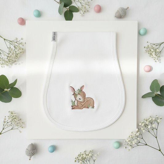 Telospalla bianco con ricamo Bambi flat lay