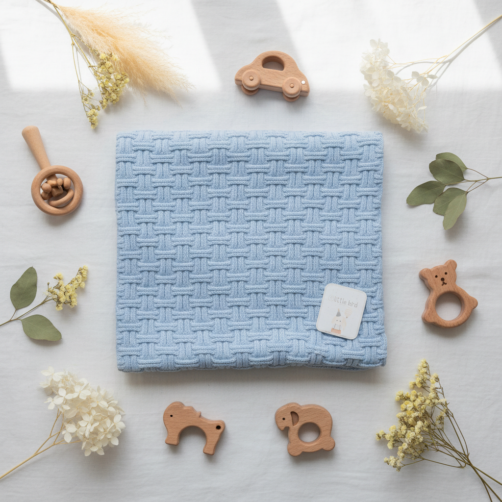 Copertina Griglia Celeste lifestyle flat lay