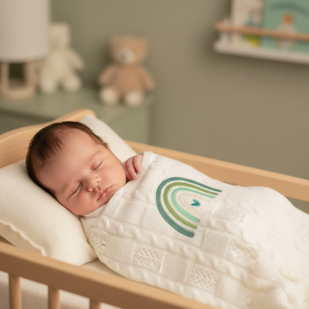 Copertina Arcobaleno Verde - neonato che dorme