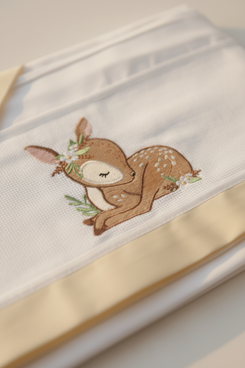 Lenzuolino Carrozzina Bambi dettaglio ricamo