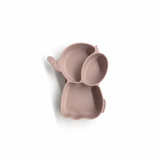Piatto Elefante Rose Pink in silicone su sfondo bianco