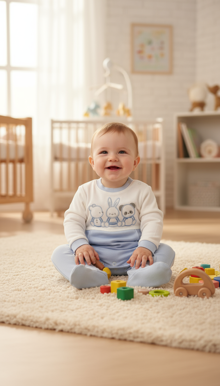 Tutina Neonato con Piedini Azzurra - Orsetto Coniglietto e Panda - Cappellino