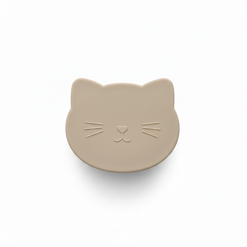Ciotola silicone gattino beige sfondo bianco