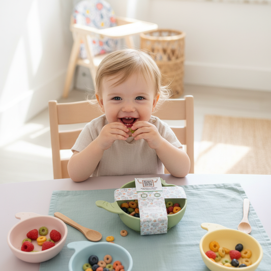 Bambino che mangia dalla ciotola elefante olive green