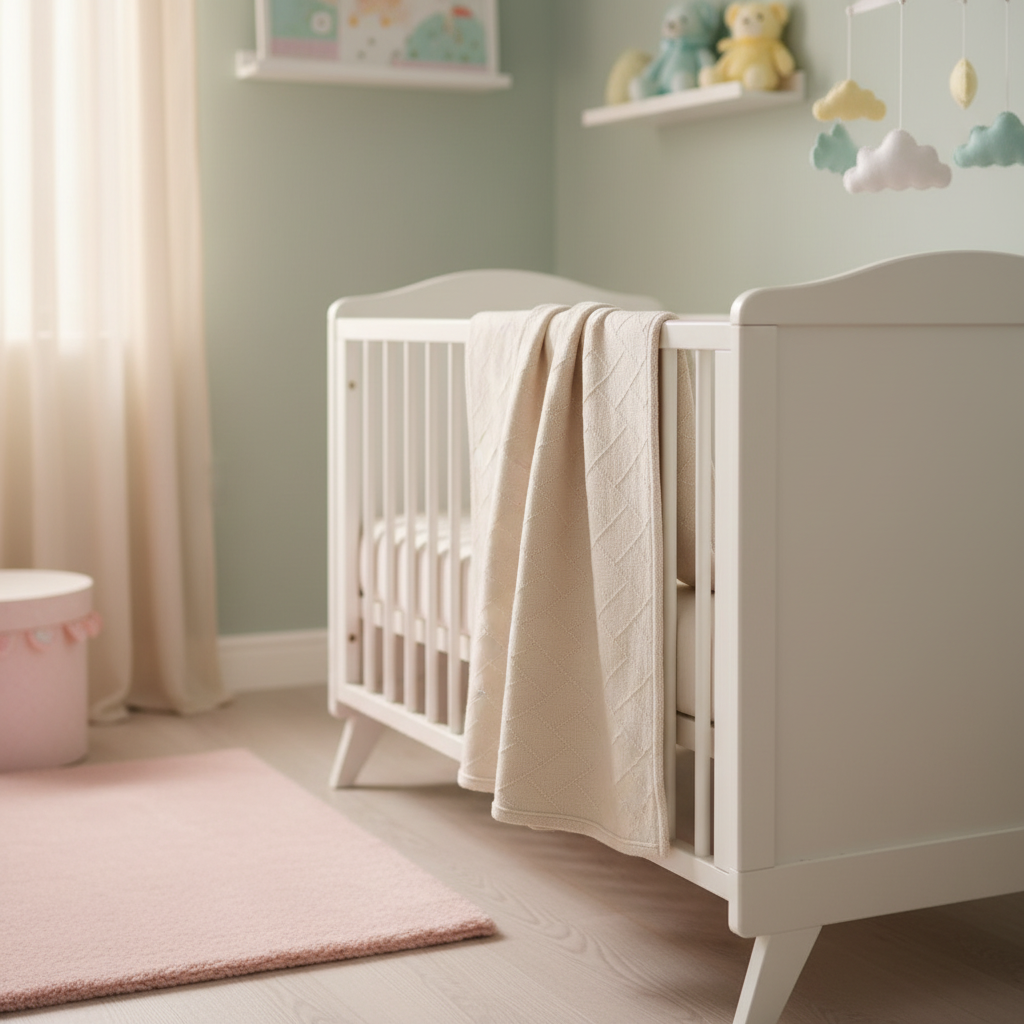 Copertina Scacchi Beige lifestyle culla