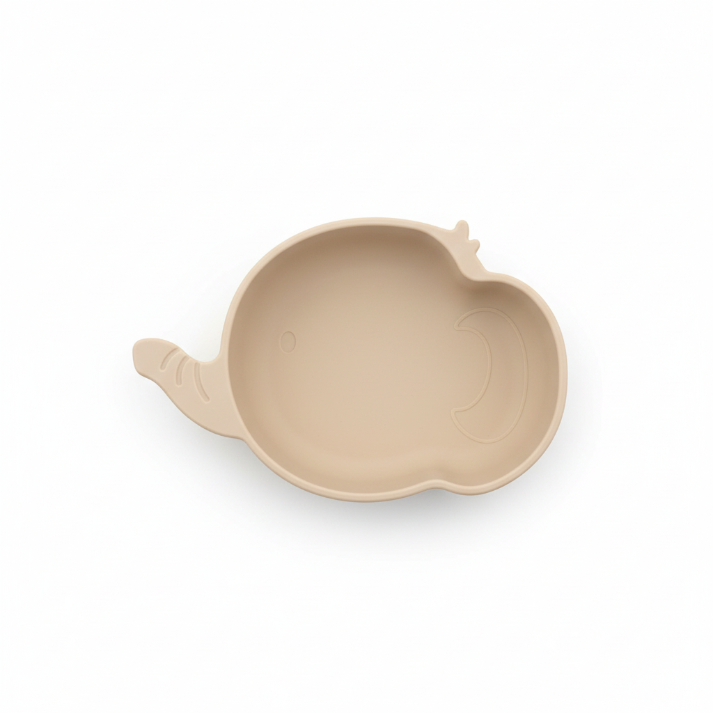 Ciotola Elefante Beige in silicone su sfondo bianco