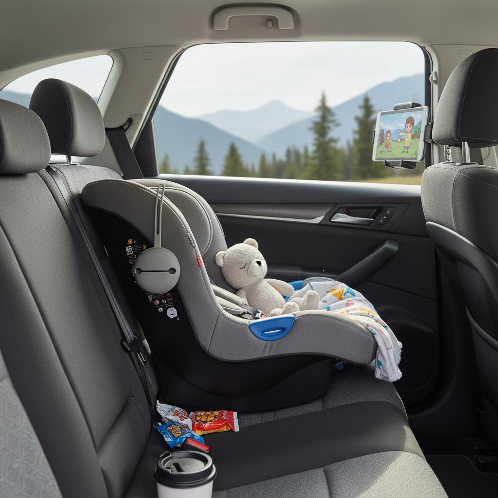 Portaciuccio grigio in uso in auto