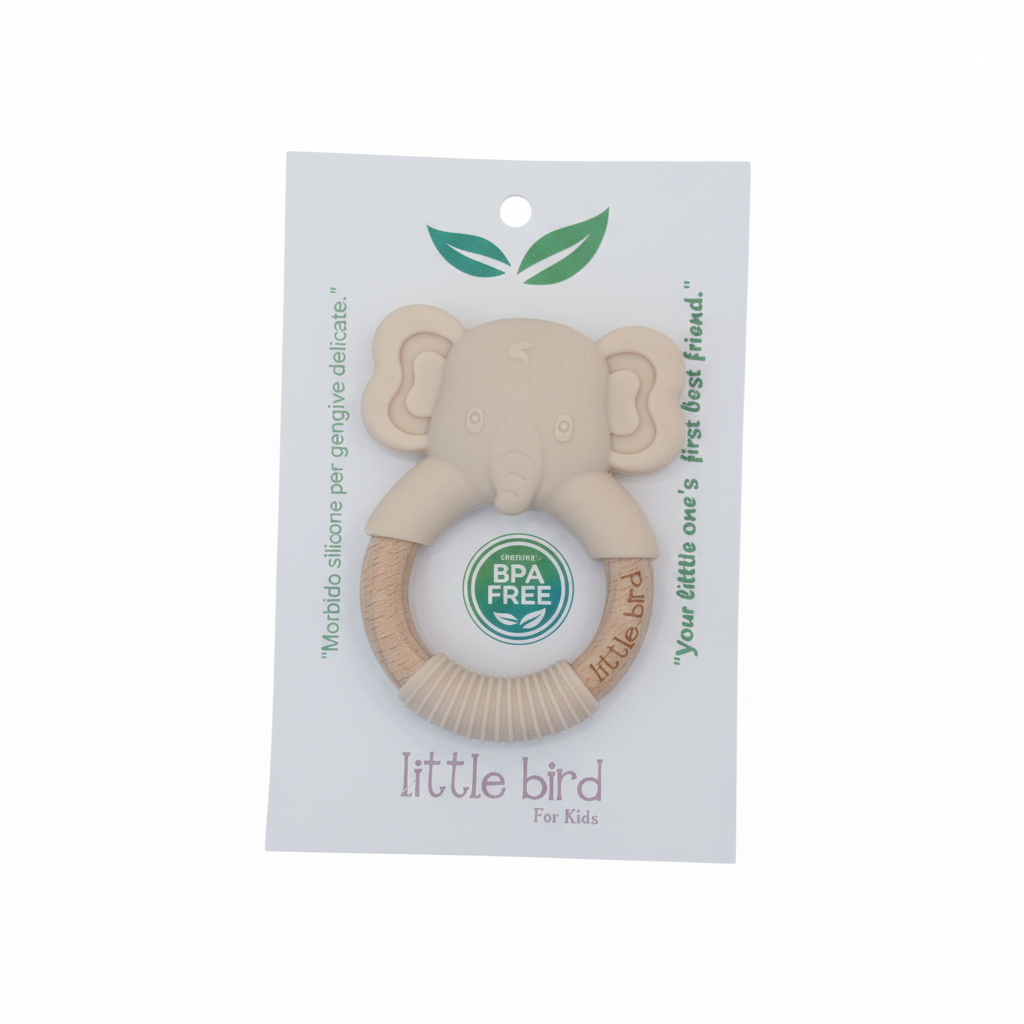 Massaggiagengive elefante beige con packaging Little Bird