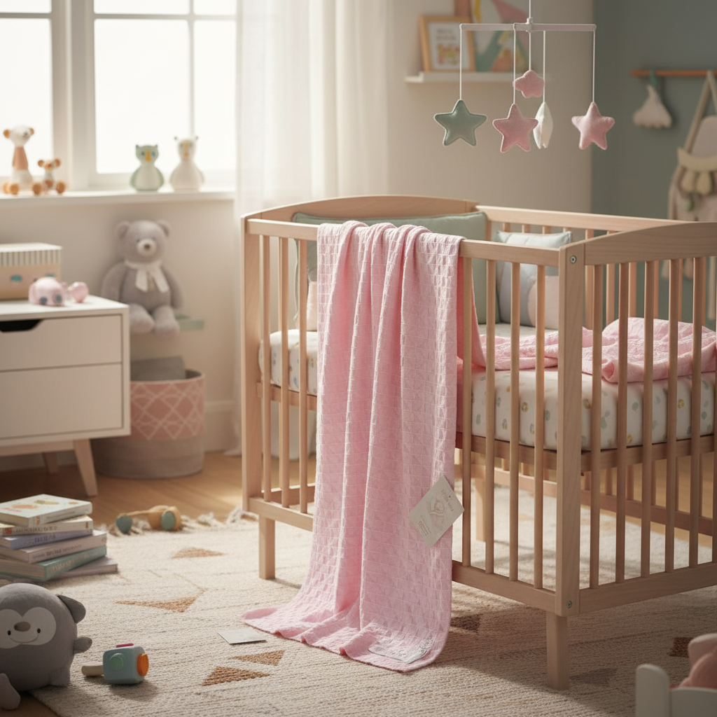 Copertina quadretti rosa sulla culla - Little Bird