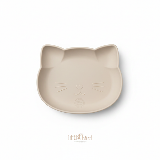 Piatto silicone gattino beige sfondo bianco