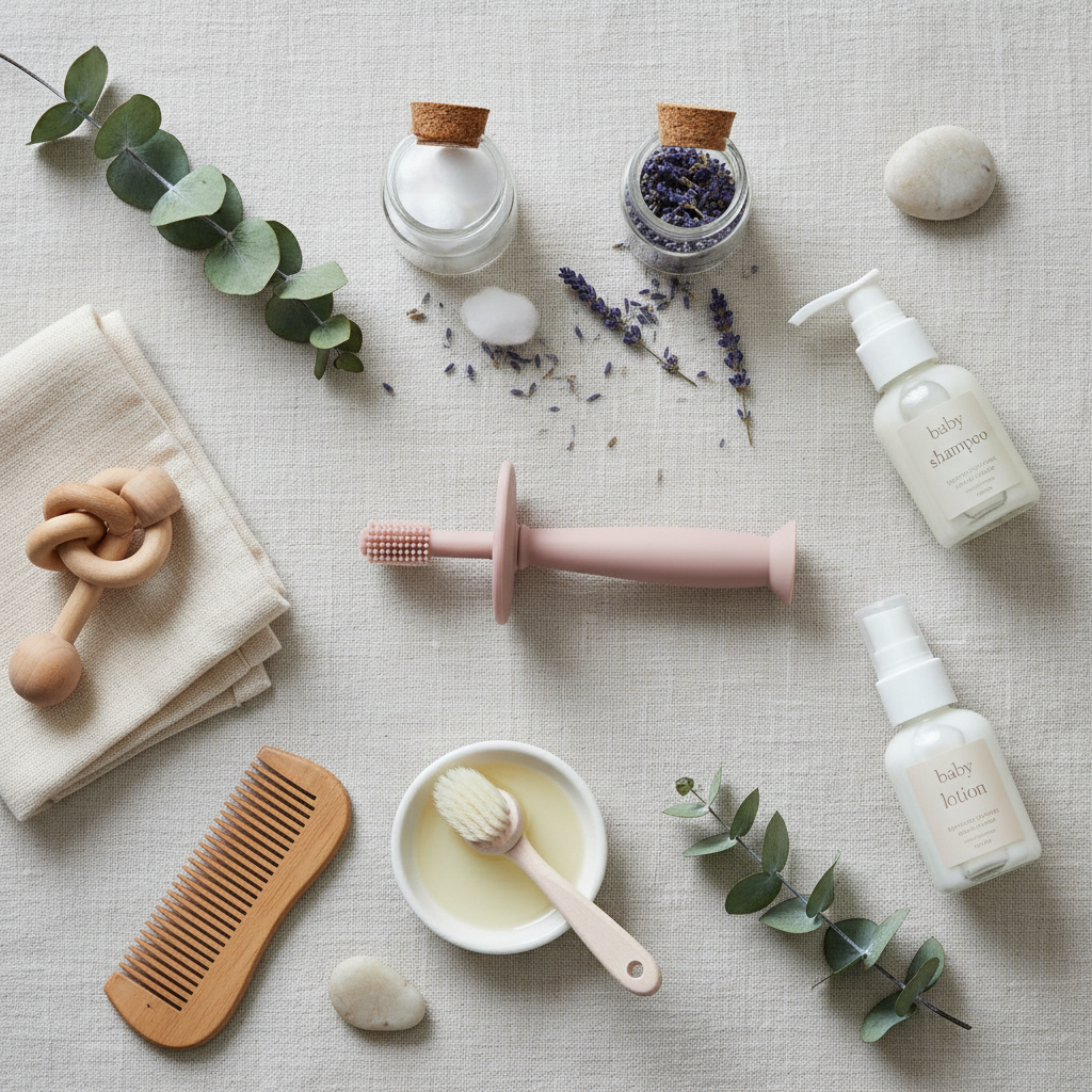 Flatlay spazzolino con accessori
