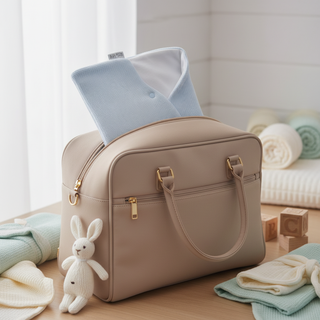 Busta portatutto celeste nella borsa neonato