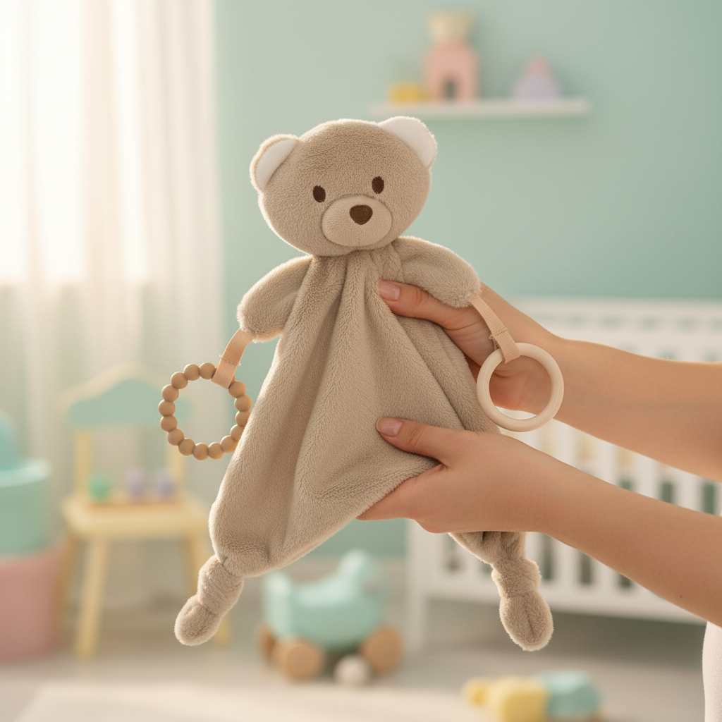 Dou Dou Orsetto Beige Anelli - mani con sfondo cameretta