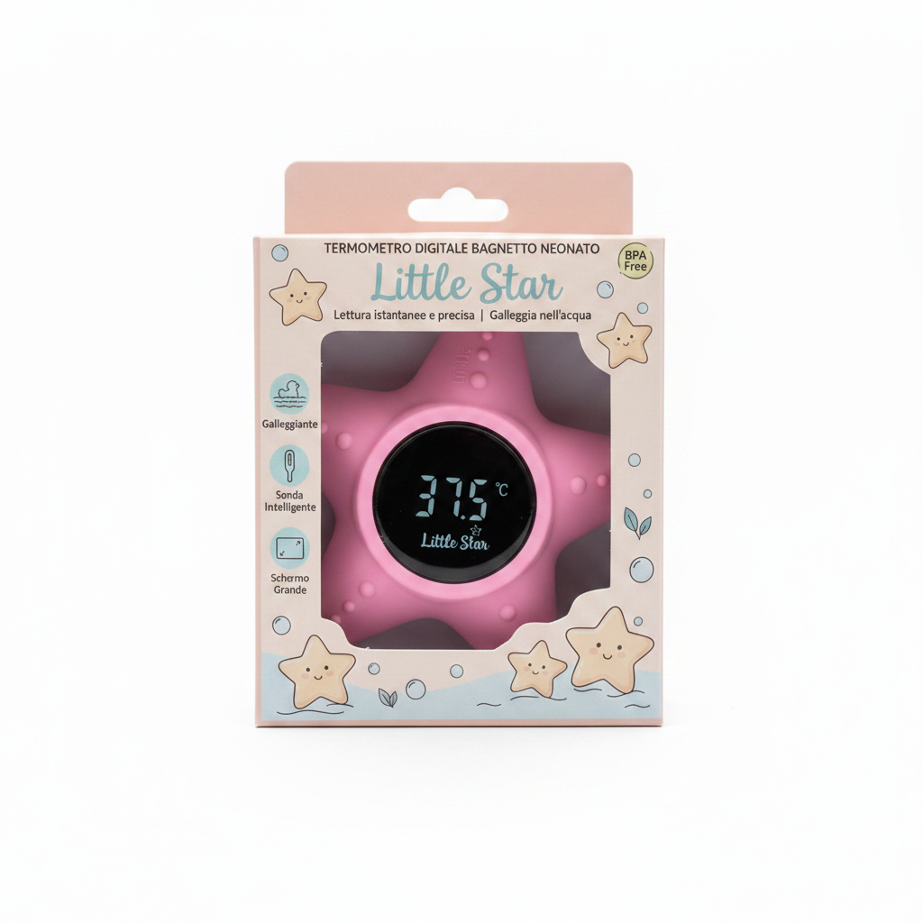 Termometro Little Star Rosa con packaging sfondo bianco