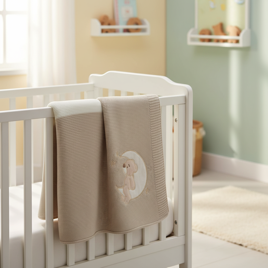 Copertina Orsetto Luna Beige lifestyle culla