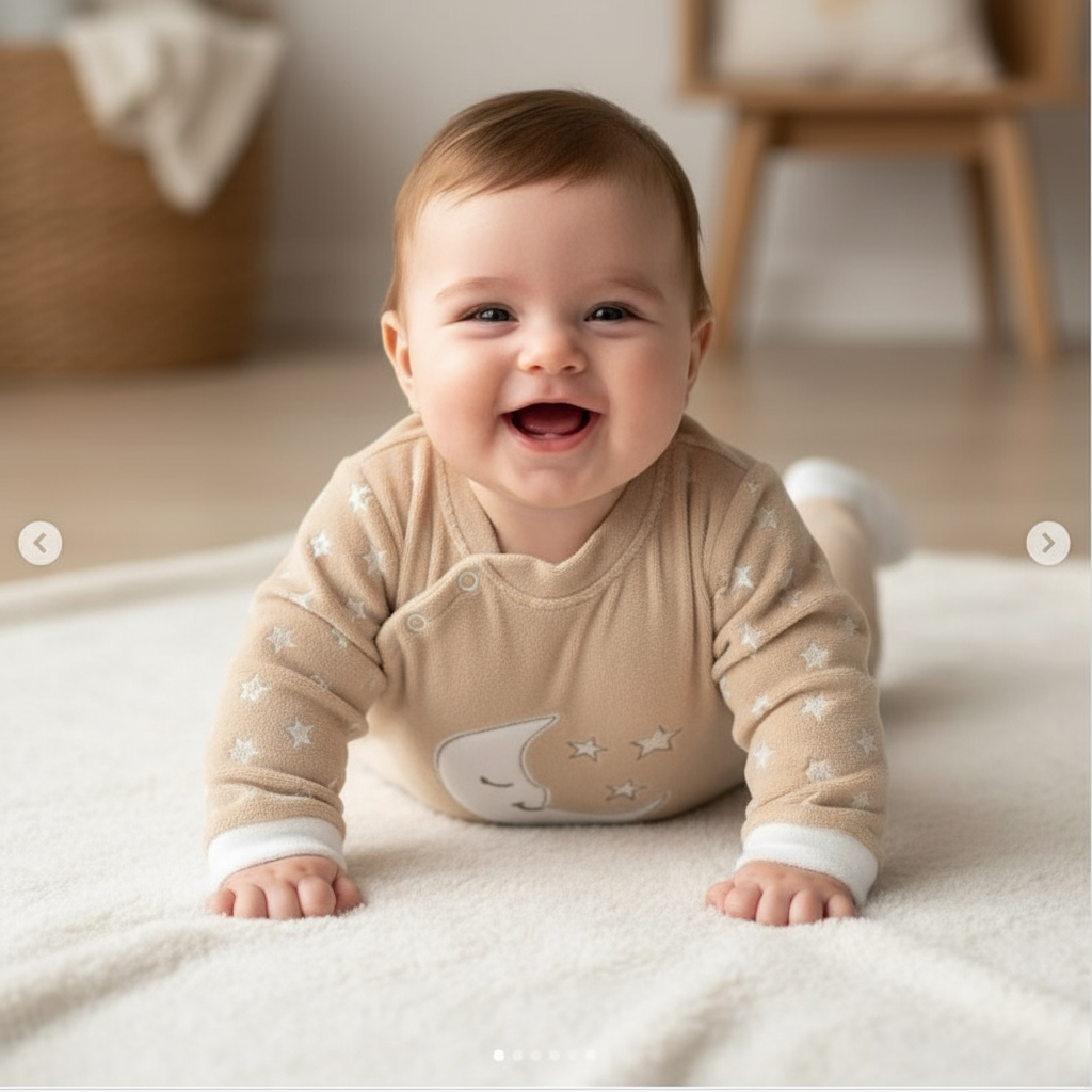 Tutina Neonato con Piedini Beige - Luna e Stelle + Cappellino