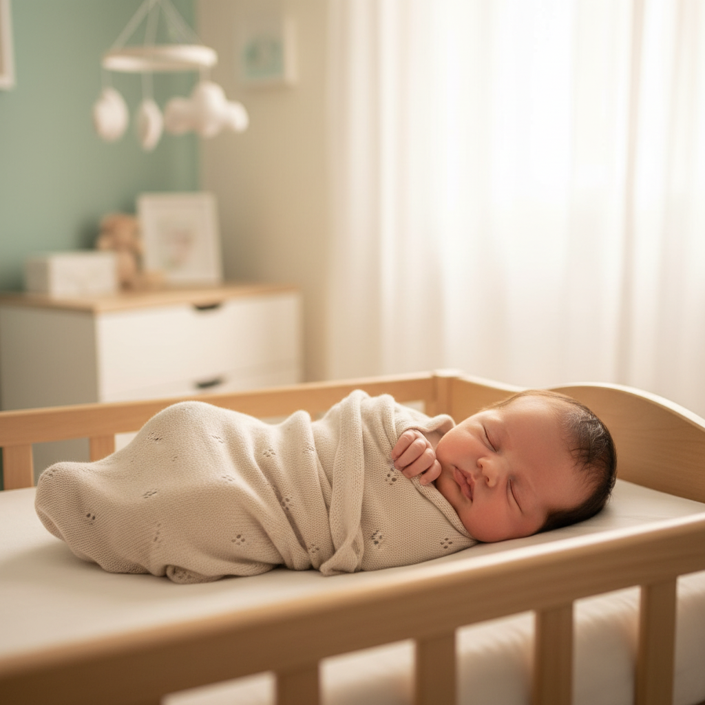 Copertina Traforata Rombi Beige lifestyle neonato
