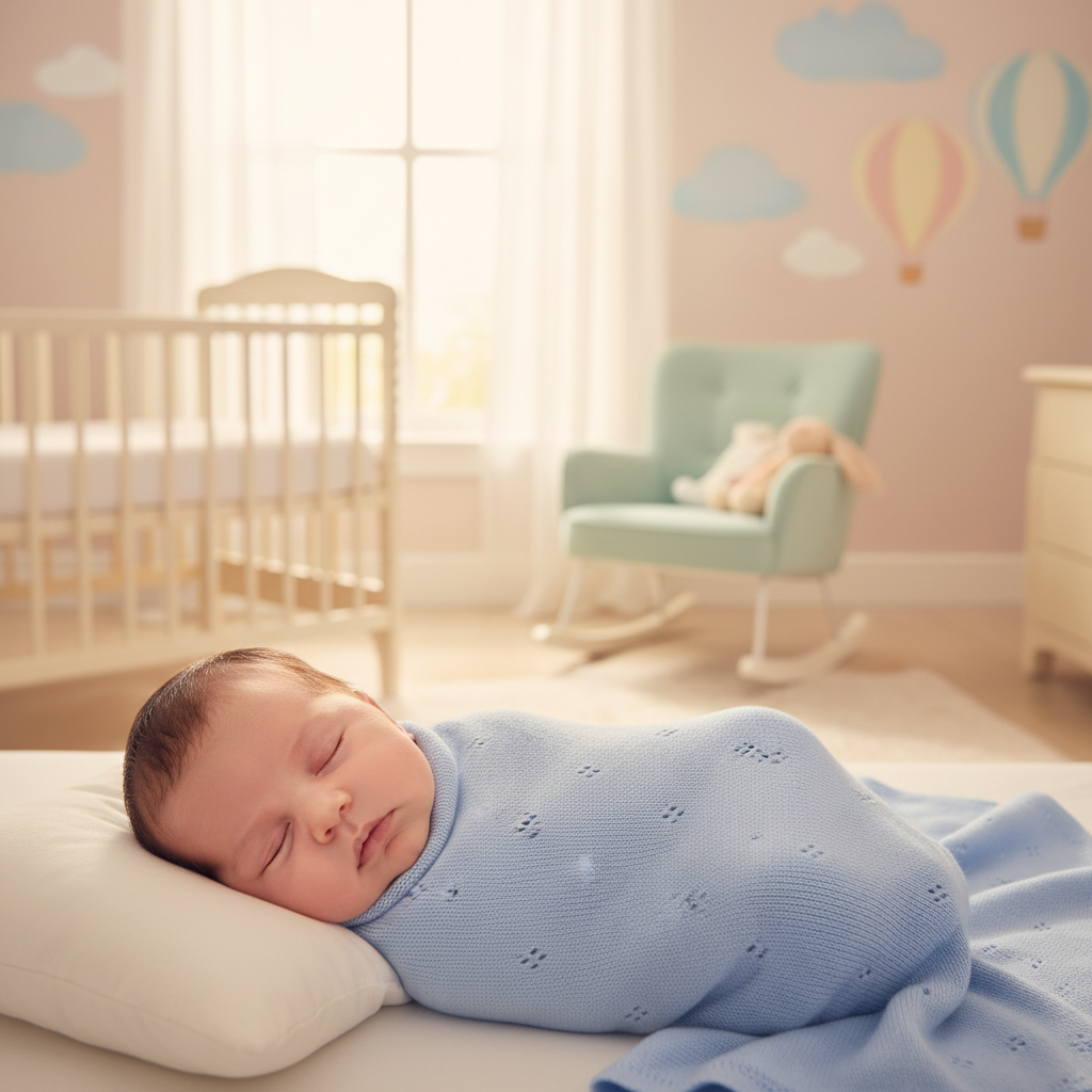 Copertina Traforata Rombi Celeste lifestyle neonato