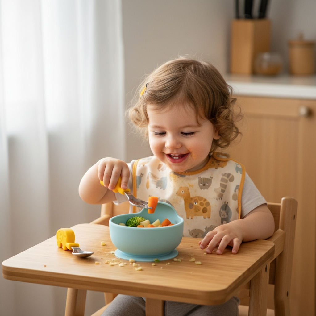 Set Posate Elefantino Giallo per Bambini - Forchetta e Cucchiaio in Acciaio Inox BPA Free