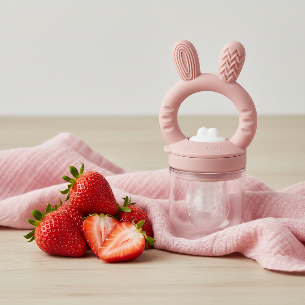 Ciuccio Frutta Coniglietto Rosa lifestyle fragole