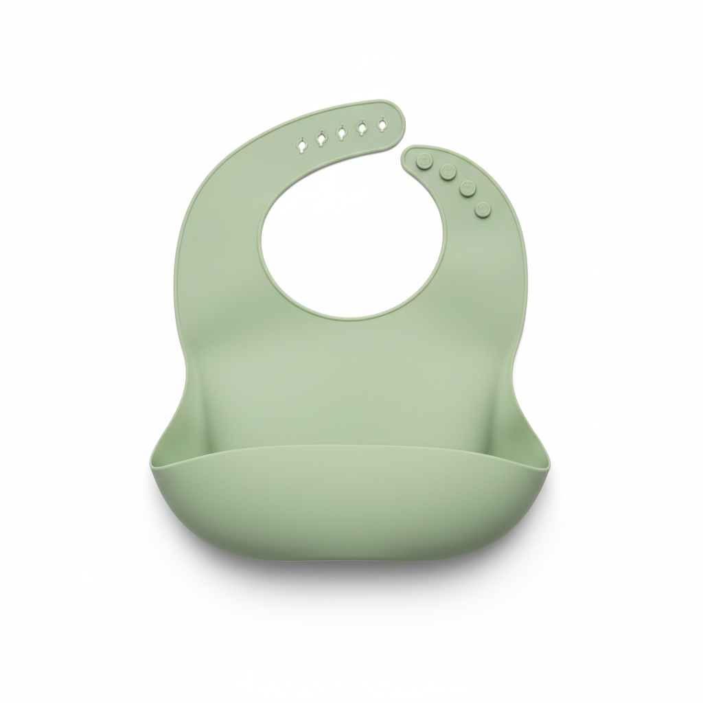 Bavetta verde in silicone su sfondo bianco