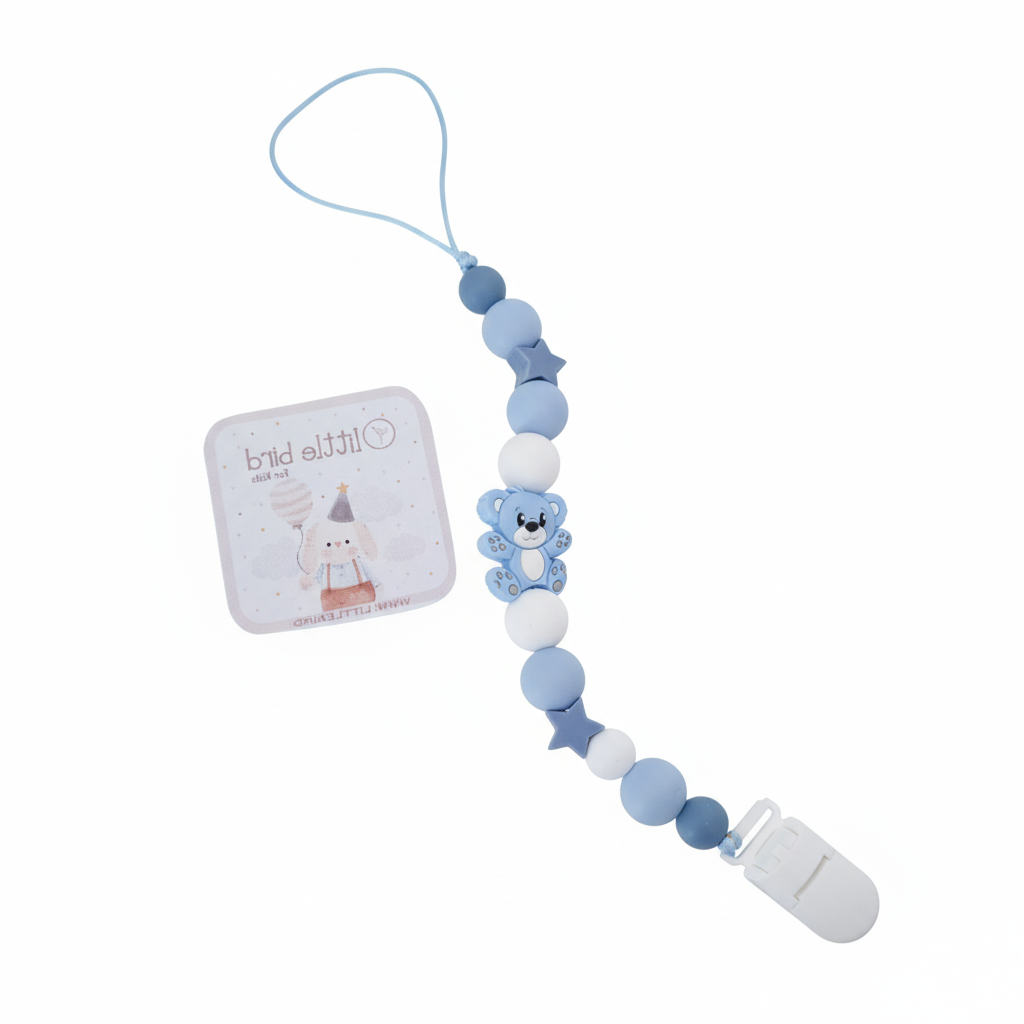 Portaciuccio Orsetto Celeste - sfondo bianco con talloncino Little Bird