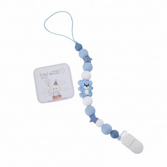 Portaciuccio Orsetto Celeste - sfondo bianco con talloncino Little Bird