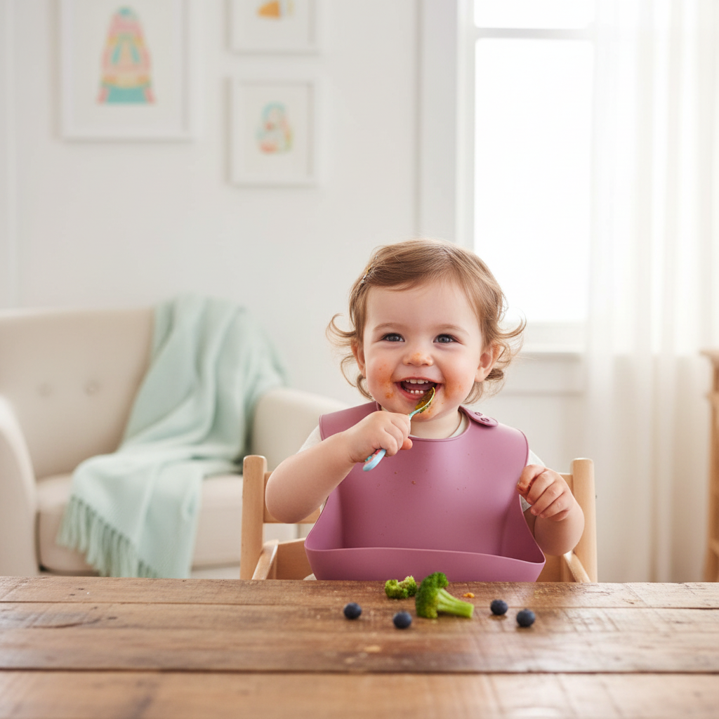 Bambino che indossa bavetta rosa scuro - foto lifestyle
