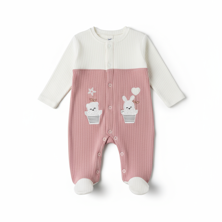 Tutina Neonato Beblo con Piedini Rosa Antico - Coniglietto e Cactus