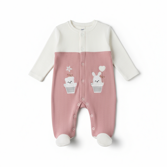 Tutina Neonato Beblo con Piedini Rosa Antico - Coniglietto e Cactus