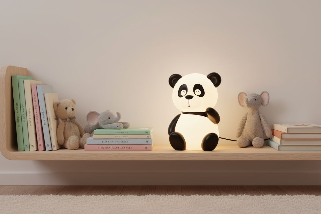 Luce Panda su mensola cameretta minimal