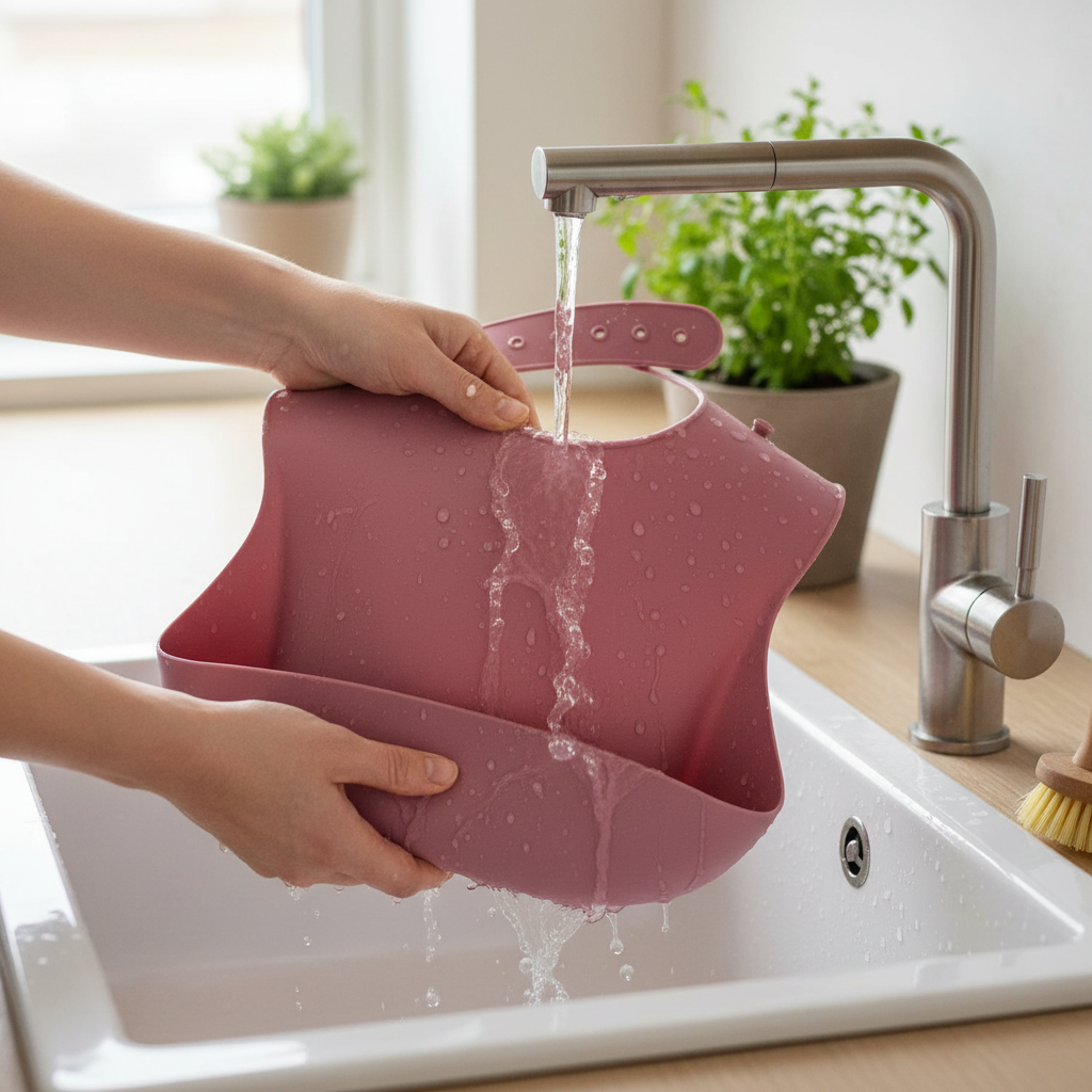 Bavetta rosa scuro facile da lavare sotto l'acqua