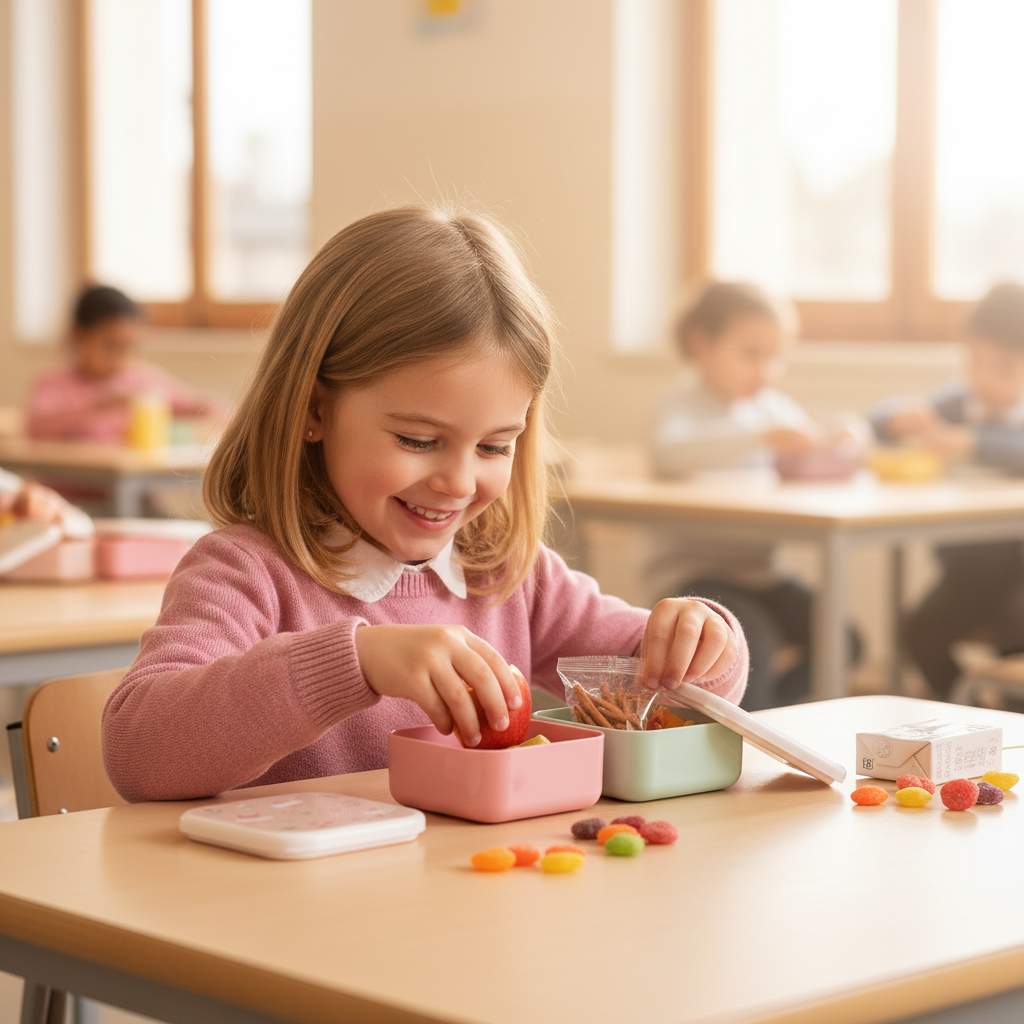 Lunch Box 3 in 1 Blossom Birds lifestyle - bambina a scuola con snack